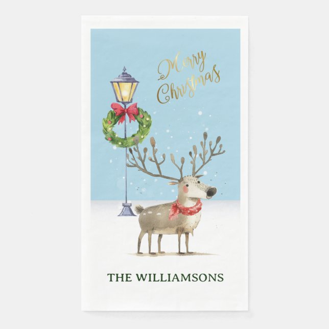 Merry Christmas Fun Reindeer Personalised Napkin (Front)