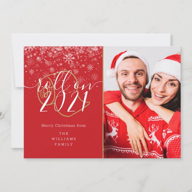 Merry Christmas Fun Roll On New Year Photo Holiday Card (Front)