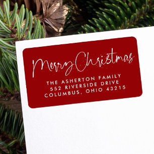 Merry Christmas fun script dark red return address Label