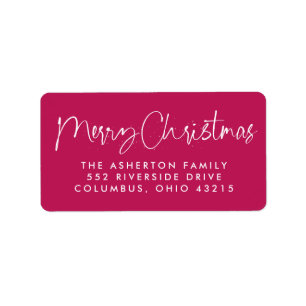 Merry Christmas fun script pink return address Label