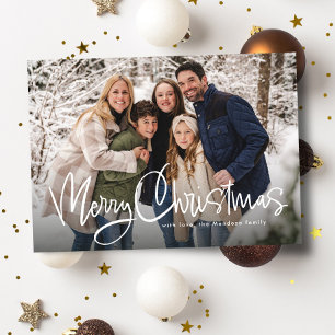 Merry Christmas fun script simple green photo Holiday Card