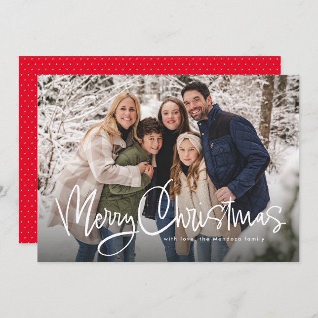 Merry Christmas fun script simple photo Holiday Card (Front/Back)