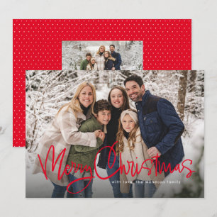 Merry Christmas fun script simple red photo Holiday Card