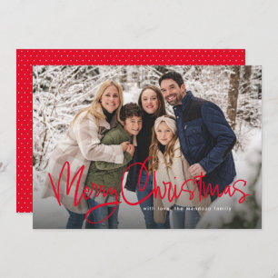 Merry Christmas fun script simple red photo Holiday Card