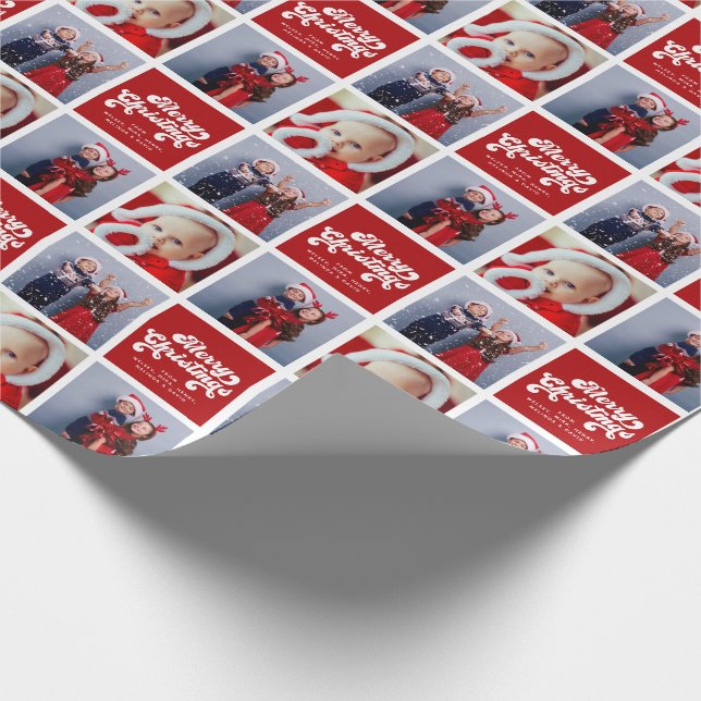 Merry Christmas Fun Simple Retro Typography Photo Wrapping Paper (Corner)
