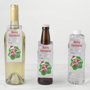 Merry Christmas fun Skeleton Ornaments in Circle Bottle Tag