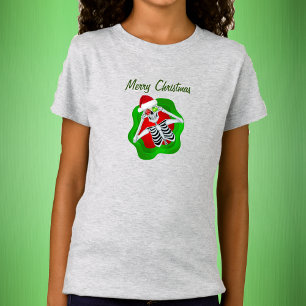 Merry Christmas Fun Skeleton Ornaments Santa Hat T-Shirt