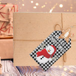 Merry Christmas Fun Snowman Cartoon Black Plaid Gift Tags<br><div class="desc">This fun snowman will bring a smile to everyone's face as he wishes them Merry Christmas. Placed on a black and white buffalo check,  this gift tag is simple and classic. This label can be customised with your name and message on the back.</div>