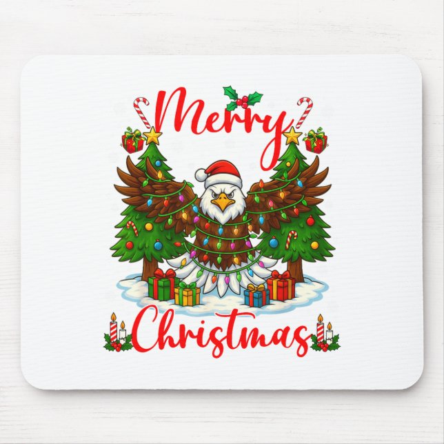 Merry Christmas Funny Bald Eagle Lover Xmas Lights Mouse Mat (Front)