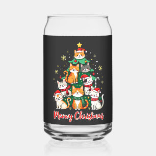 Merry Christmas Funny Catmas Kitten Xmas Tree Can Glass