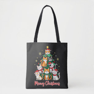 Merry Christmas Funny Catmas Kitten Xmas Tree Tote Bag