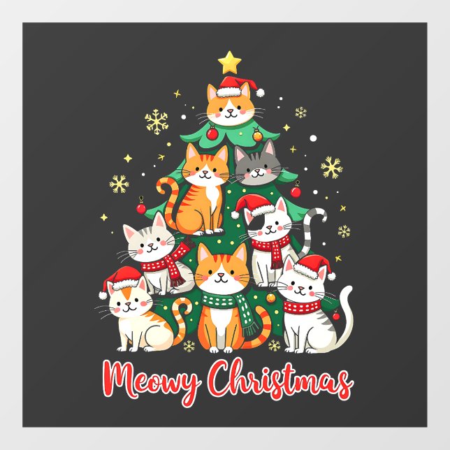 Merry Christmas Funny Catmas Kitten Xmas Tree  Window Cling (Sheet)