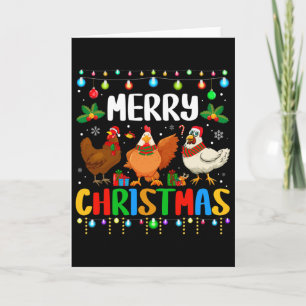 Merry Christmas Funny Chicken Santa Hat Lights Xma Card