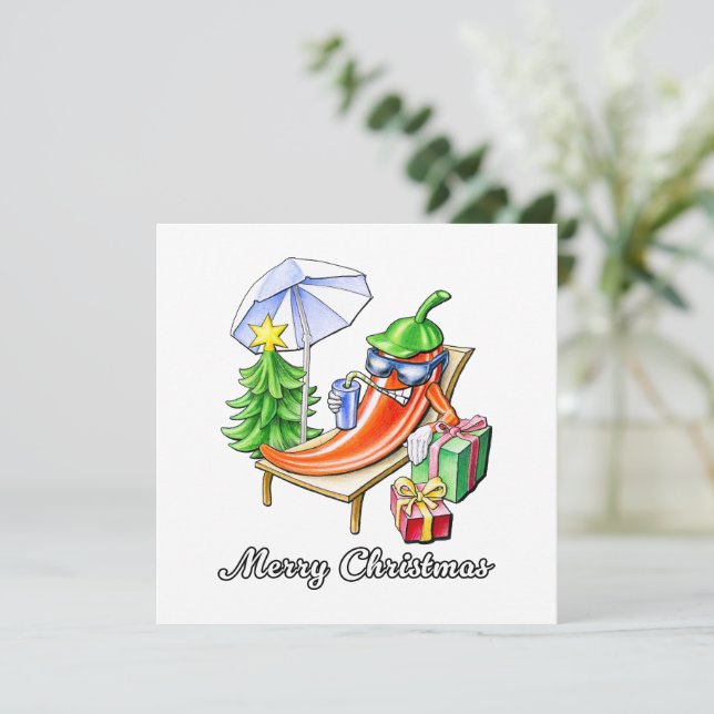Merry Christmas Funny Chilli Cartoon Drawing Invitation (Standing Front)