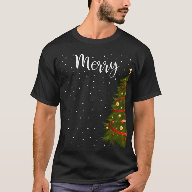 Merry Christmas Funny Christmas Tree Couples Match T-Shirt (Front)