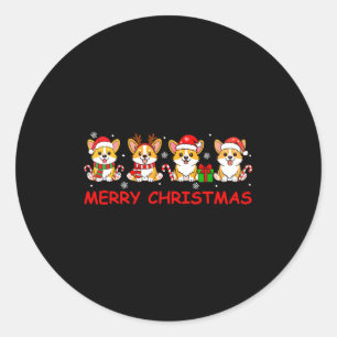 Merry Christmas Funny Corgi Xmas Cute Dogs Lovers  Classic Round Sticker