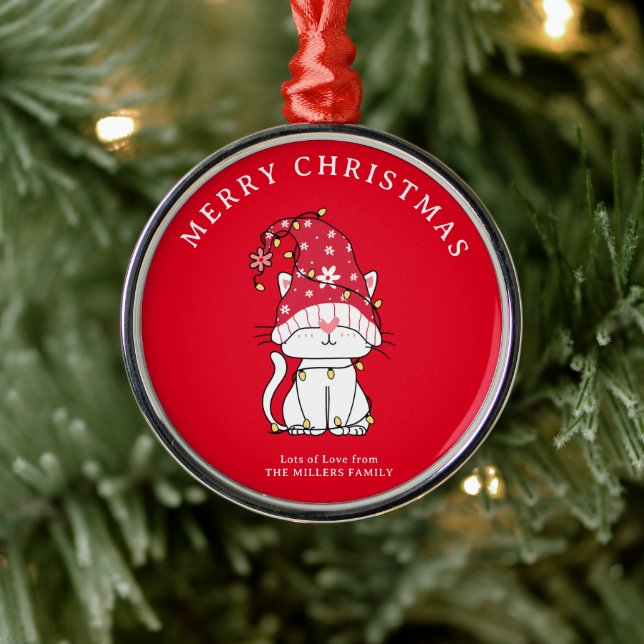 Merry Christmas Funny Cute Christmas Cat Metal Tree Decoration (Tree)