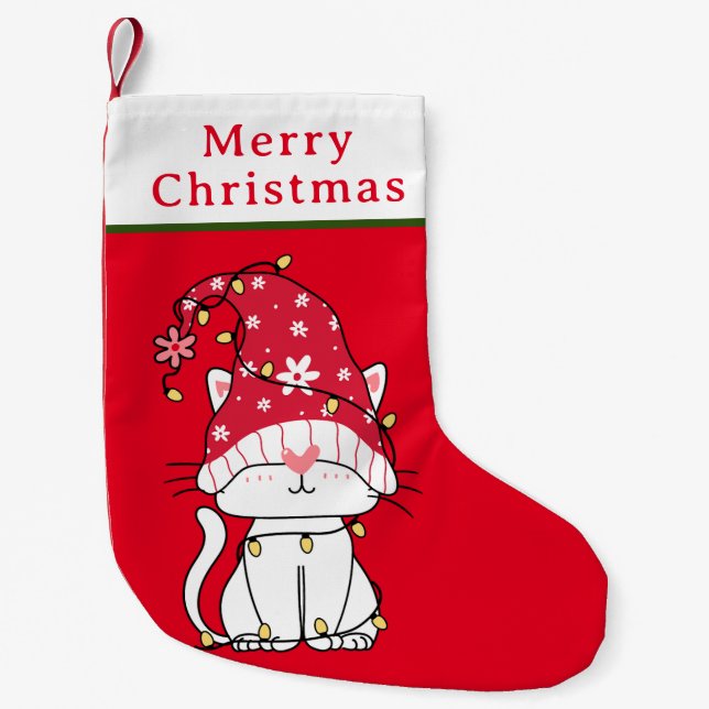 Merry Christmas Funny Cute Christmas Cat Small Christmas Stocking (Front)