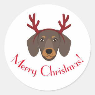 Merry Christmas Funny Dachshund Reindeer Sticker