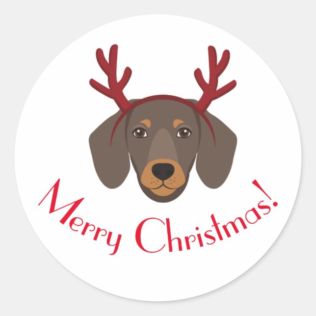 Merry Christmas Funny Dachshund Reindeer Sticker (Front)
