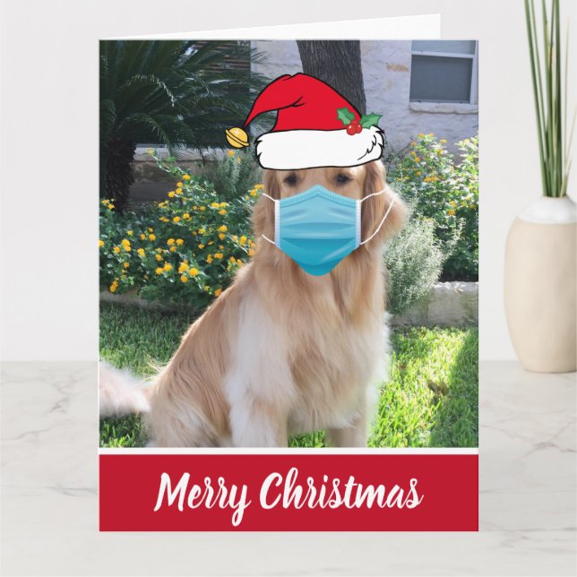 Merry Christmas Funny Dog in Face Mask Card (Front)