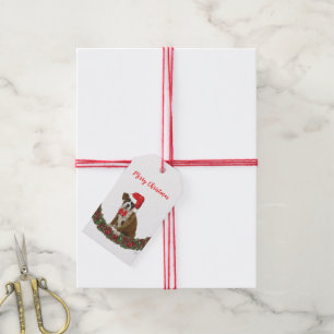 Merry Christmas Funny Dog Whimsical Tree Red Gift Tags