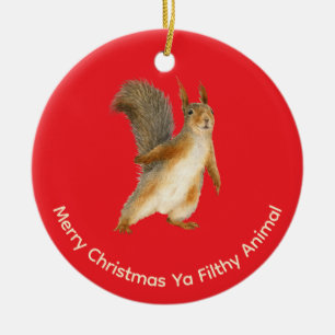 Merry Christmas Funny Filthy Animal Squirrel Ceramic Tree Decoration