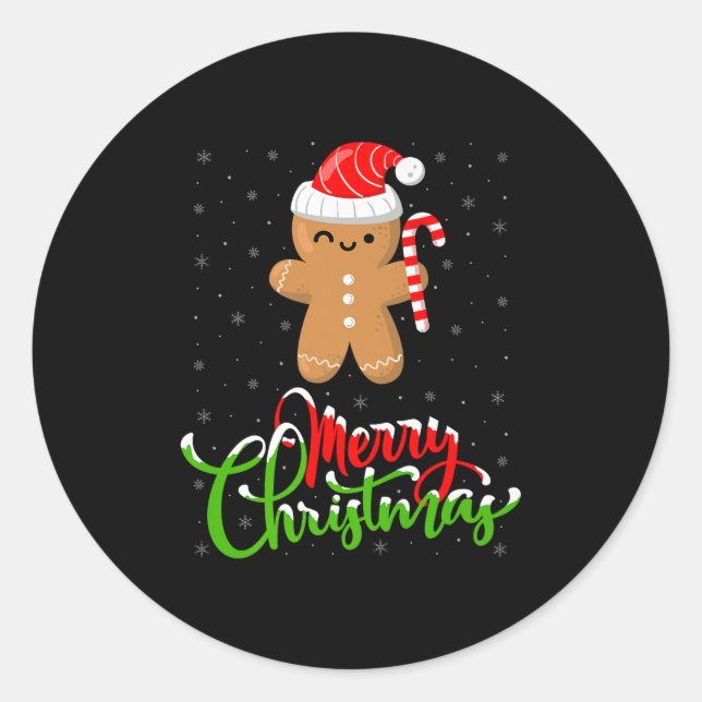 Merry Christmas Funny Gingerbread Cookie Baking Ch Classic Round Sticker (Front)