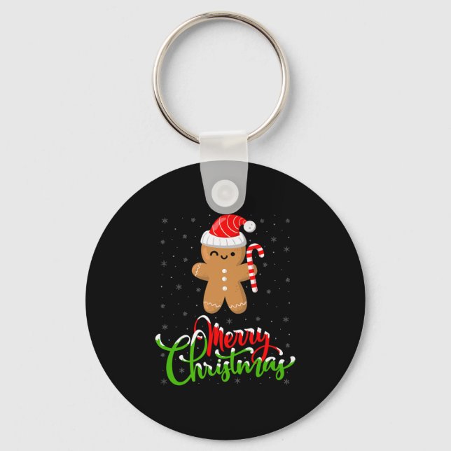 Merry Christmas Funny Gingerbread Cookie Baking Ch Key Ring (Front)