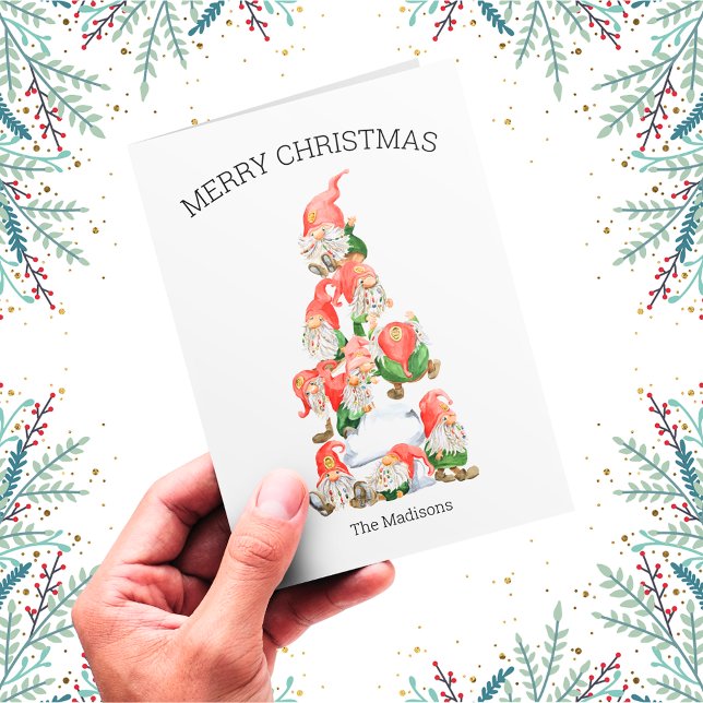 Merry Christmas Funny Gnomes Tree Holiday Card (Creator Uploaded)