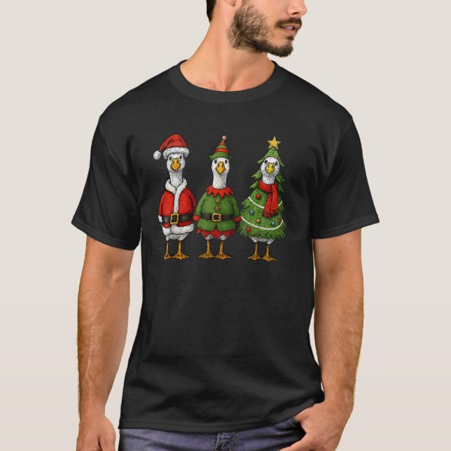 Merry Christmas Funny Goose Santa Squad Pyjamas Xm T-Shirt (Front)