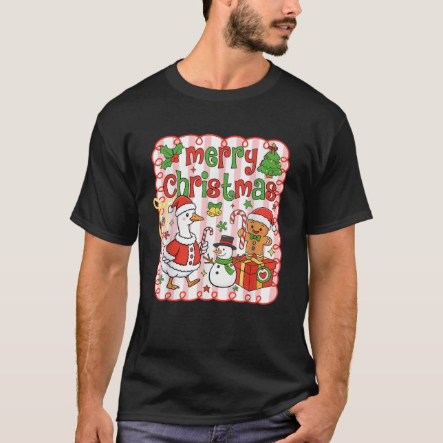 Merry Christmas Funny Merry Goosemas Christmas Sil T-Shirt (Front)