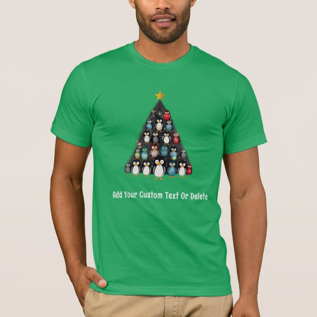 Merry Christmas Funny Penguin Tree T-Shirt (Front)