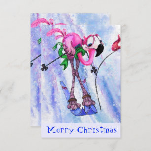 Merry Christmas - Funny Pink Flamingo Skier - Fun
