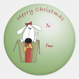 Merry Christmas Funny Puppy Dog Face Gift Tag