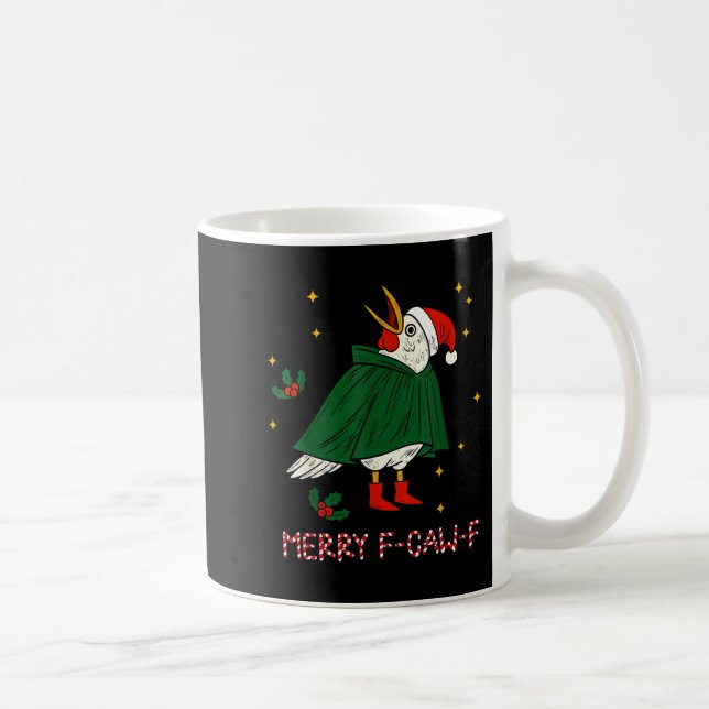 Merry Christmas Funny Raven Bird F-caw-f Xmas Holi Coffee Mug (Right)