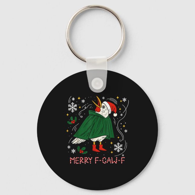 Merry Christmas Funny Raven Bird F-caw-f Xmas Holi Key Ring (Front)