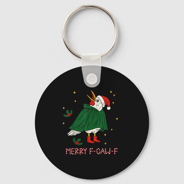 Merry Christmas Funny Raven Bird F-caw-f Xmas Holi Key Ring (Front)