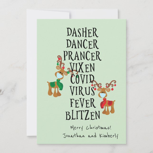 Merry Christmas Funny Reindeer Names 2021 Holiday Card (Front)