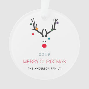 Merry Christmas funny reindeer white red family Ornament