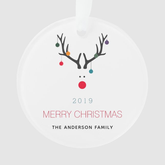 Merry Christmas funny reindeer white red family Ornament (Front)