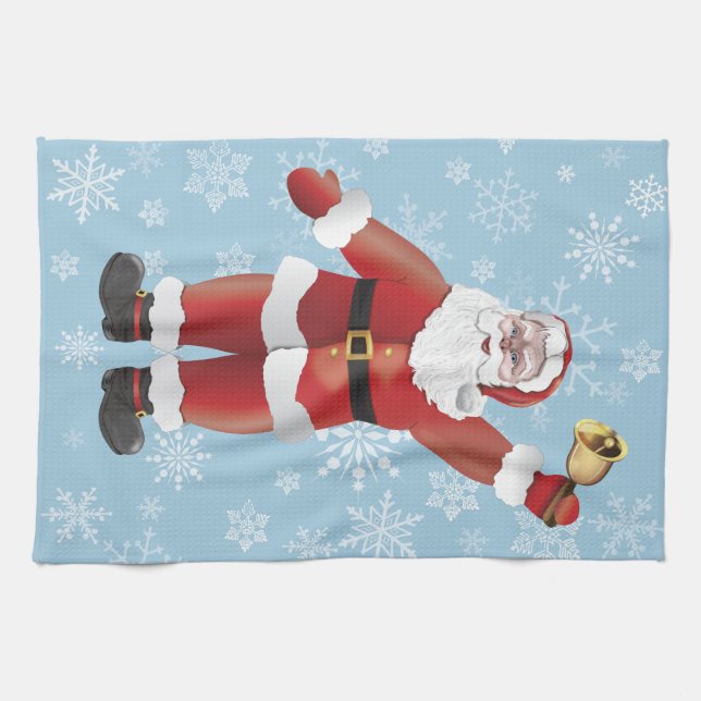 Merry Christmas Funny Santa Claus Cartoon Tea Towel (Horizontal)