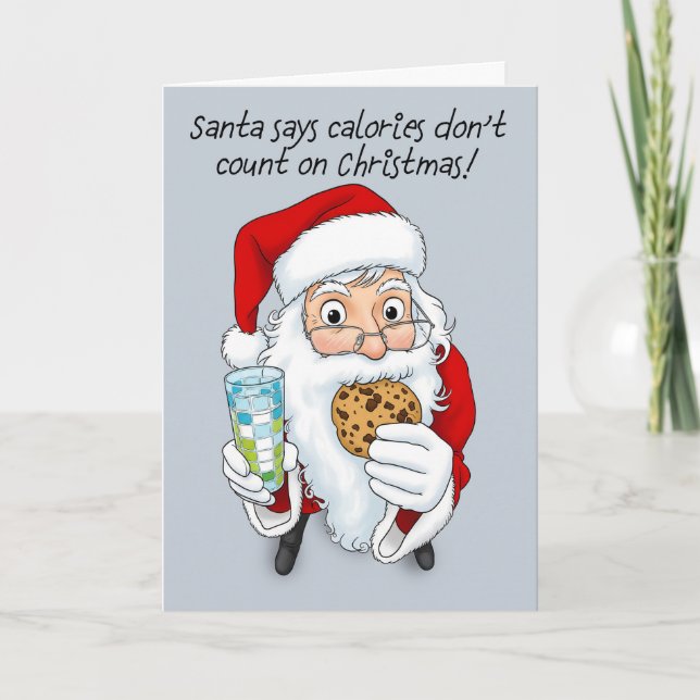Merry Christmas Funny Santa Eating Cookie Holiday Card (Front)