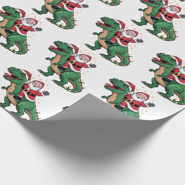 Merry Christmas Funny Santa riding a dinosaur      Wrapping Paper (Corner)