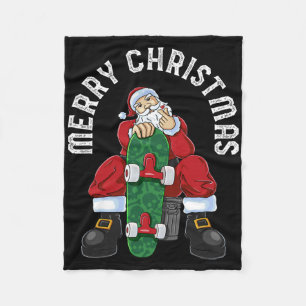 Merry Christmas Funny Santa Skateboard Heart Skate Fleece Blanket