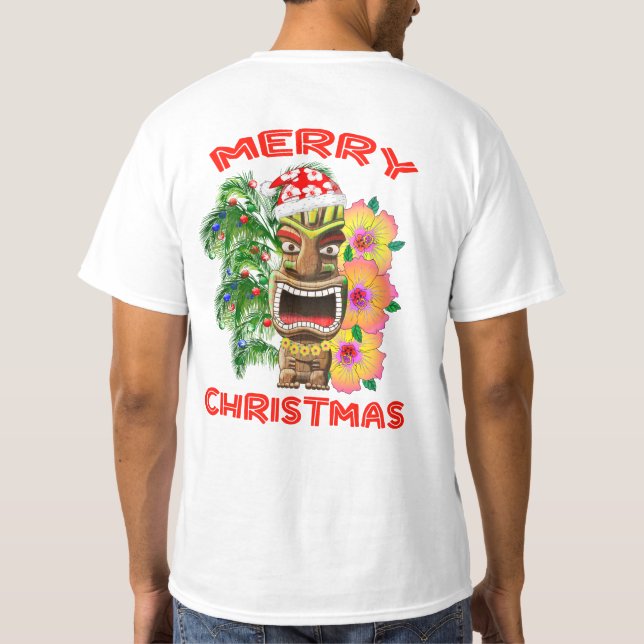 Merry Christmas Funny Santa Tiki T-Shirt (Back)