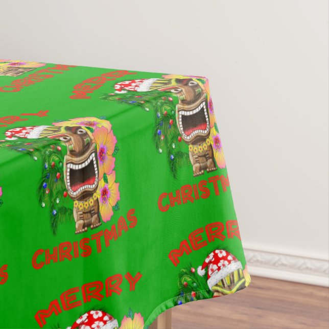 Merry Christmas Funny Santa Tiki Tablecloth (In Situ)