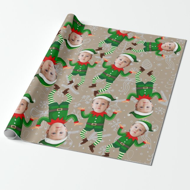 Merry Christmas Funny Santa's Elves Custom Face Wrapping Paper (Unrolled)