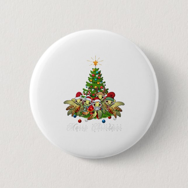 Merry Christmas Funny Sea Turtle Tree X 6 Cm Round Badge (Front)
