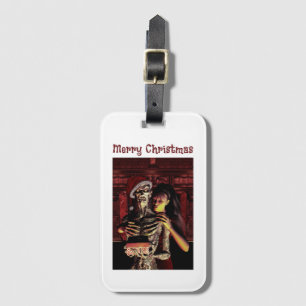 Merry Christmas. Funny skeleton with woman Luggage Tag